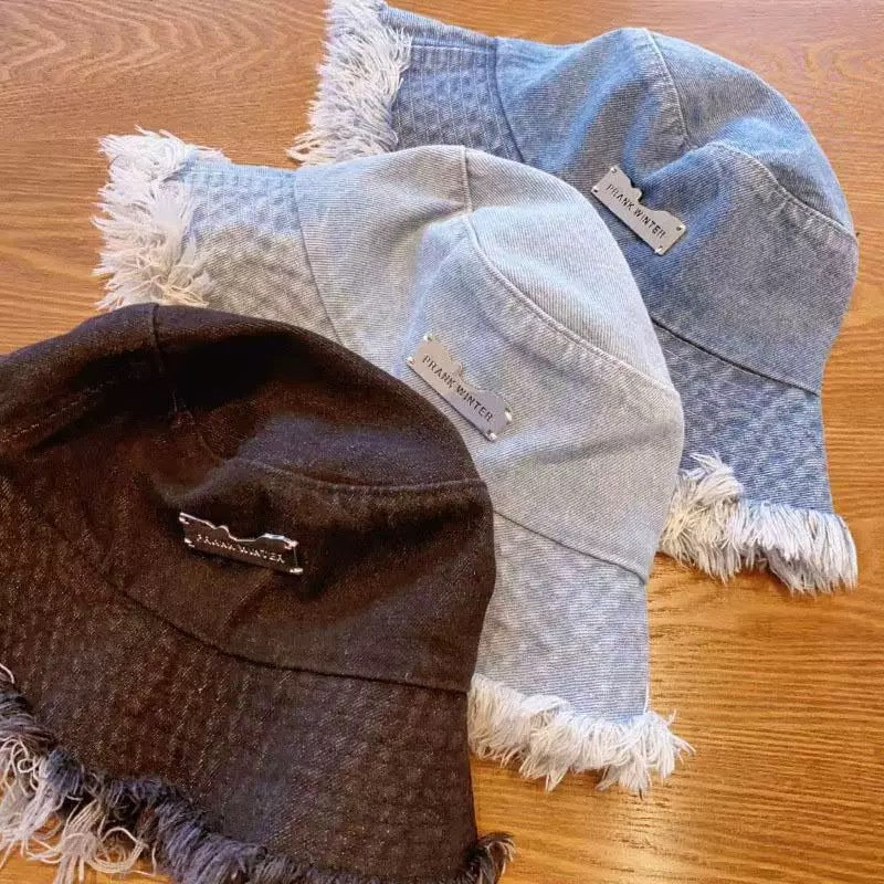 Denim Bucket Hats Y2K Tassel Cap Aesthetic Sun Protection Unisex Wide Brim Fisherman Hat Slouchy Style for Casual Outfit Accessories