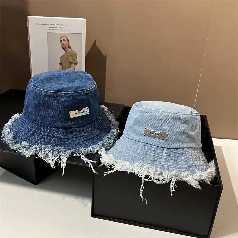 Denim Bucket Hats Y2K Tassel Cap Aesthetic Sun Protection Unisex Wide Brim Fisherman Hat Slouchy Style for Casual Outfit Accessories