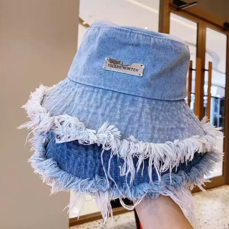 Denim Bucket Hats Y2K Tassel Cap Aesthetic Sun Protection Unisex Wide Brim Fisherman Hat Slouchy Style for Casual Outfit Accessories