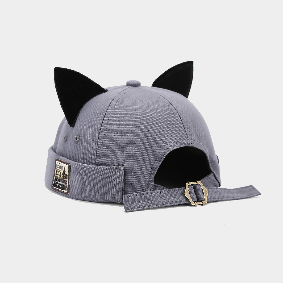 Women's Cat Ear Brimless Docker Bucket Hat, Hats for Women, Adjustable Strap, Breathable Cotton Blend, Unisex Casual Lettered, Trendy Hipster Style, Machine Washable