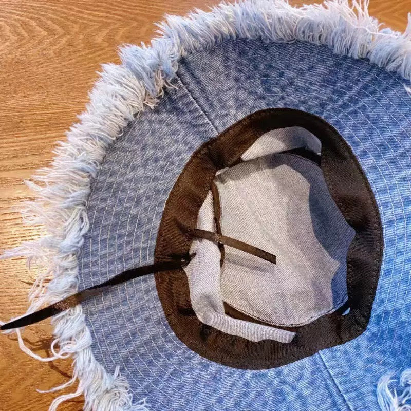 Denim Bucket Hats Y2K Tassel Cap Aesthetic Sun Protection Unisex Wide Brim Fisherman Hat Slouchy Style for Casual Outfit Accessories