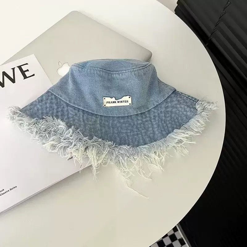 Denim Bucket Hats Y2K Tassel Cap Aesthetic Sun Protection Unisex Wide Brim Fisherman Hat Slouchy Style for Casual Outfit Accessories