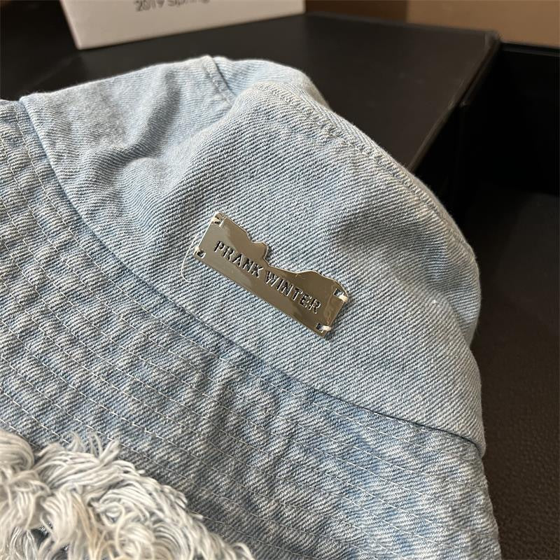 Denim Bucket Hats Y2K Tassel Cap Aesthetic Sun Protection Unisex Wide Brim Fisherman Hat Slouchy Style for Casual Outfit Accessories