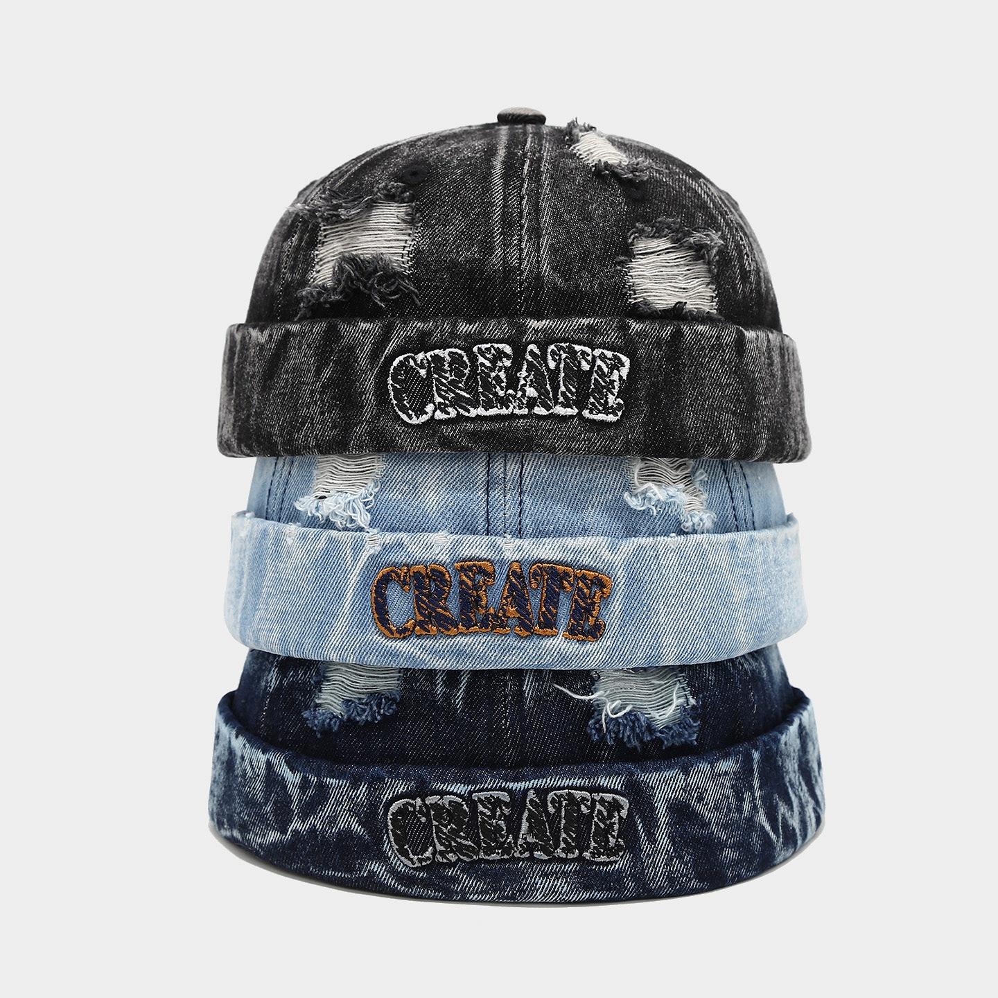 90s Vintage Distressed Brimless Hat - Adjustable Washed Cotton Casual Cap, Hip Hop Sailor Landlord Beret Styles, Trucker Green Viral Fashion Accessory for Men, Teens, 90S Vintage Hats, Brimless Hats