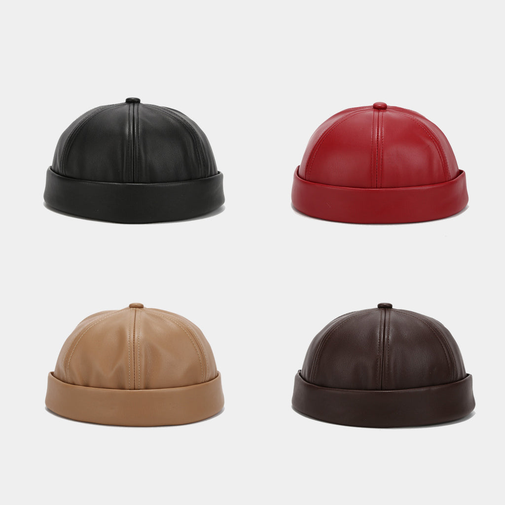 Men's Vintage Plain Sheepskin Skull Beanie Baseball Cap - Unisex Brimless, Slim-Fit Lightweight Round Design, Rolled Cuffs, Adjustable Snapback, All-Weather, Hand Wash Only