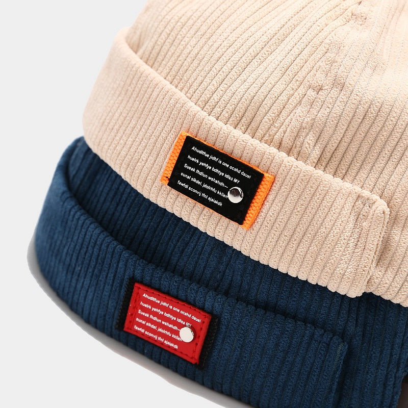 Mens Womens Corduroy Brimless Skullcap Sailor Cap Rolled Cuff Retro Beanie Hat Adjustable Foldable Lightweight Vintage Design Casual Hat