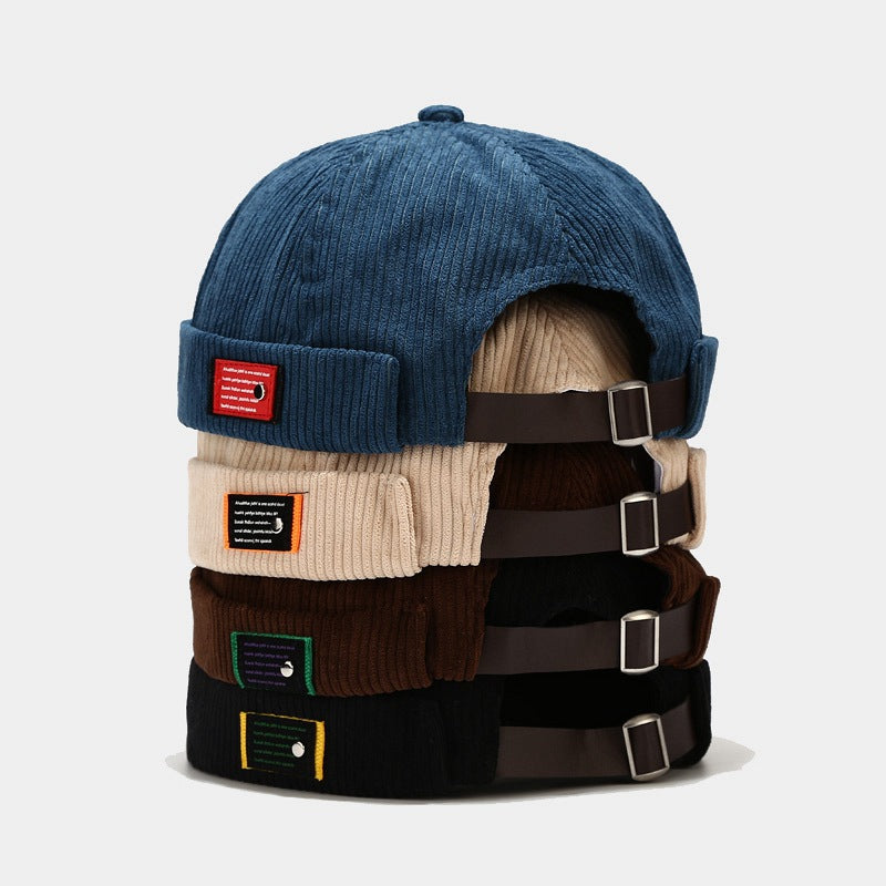 Mens Womens Corduroy Brimless Skullcap Sailor Cap Rolled Cuff Retro Beanie Hat Adjustable Foldable Lightweight Vintage Design Casual Hat
