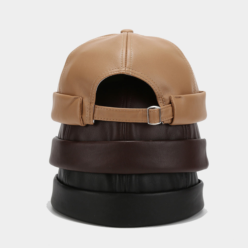 Men's Vintage Plain Sheepskin Skull Beanie Baseball Cap - Unisex Brimless, Slim-Fit Lightweight Round Design, Rolled Cuffs, Adjustable Snapback, All-Weather, Hand Wash Only