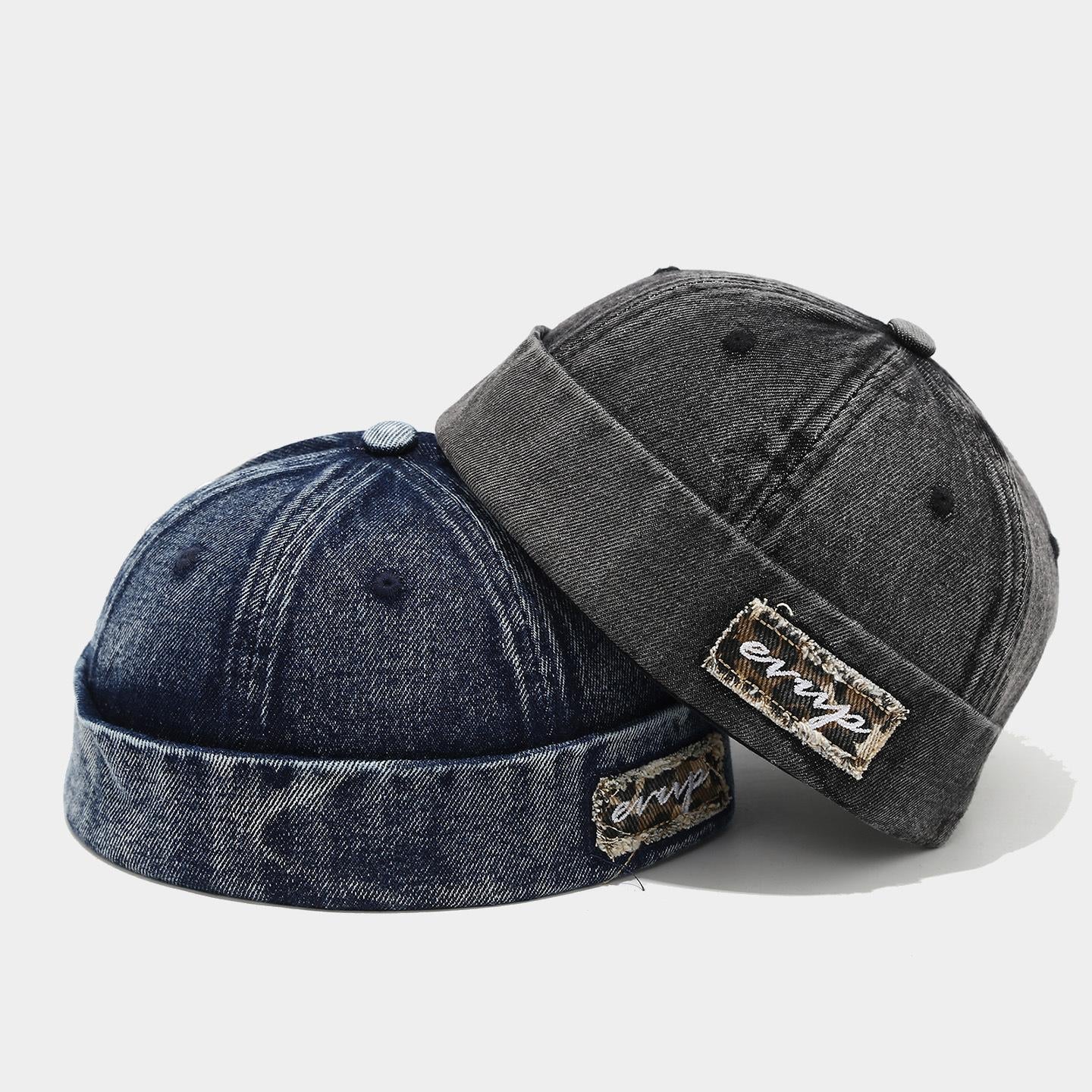 Men's Vintage Rimless Knitted Sailor Hat - Premium Washed Cotton, All-Day Comfort, Denim-Infused Radiant Glamour, Male Worker Skull Hat