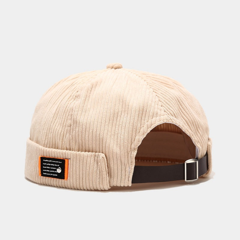 Mens Womens Corduroy Brimless Skullcap Sailor Cap Rolled Cuff Retro Beanie Hat Adjustable Foldable Lightweight Vintage Design Casual Hat