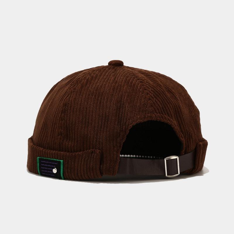 Mens Womens Corduroy Brimless Skullcap Sailor Cap Rolled Cuff Retro Beanie Hat Adjustable Foldable Lightweight Vintage Design Casual Hat