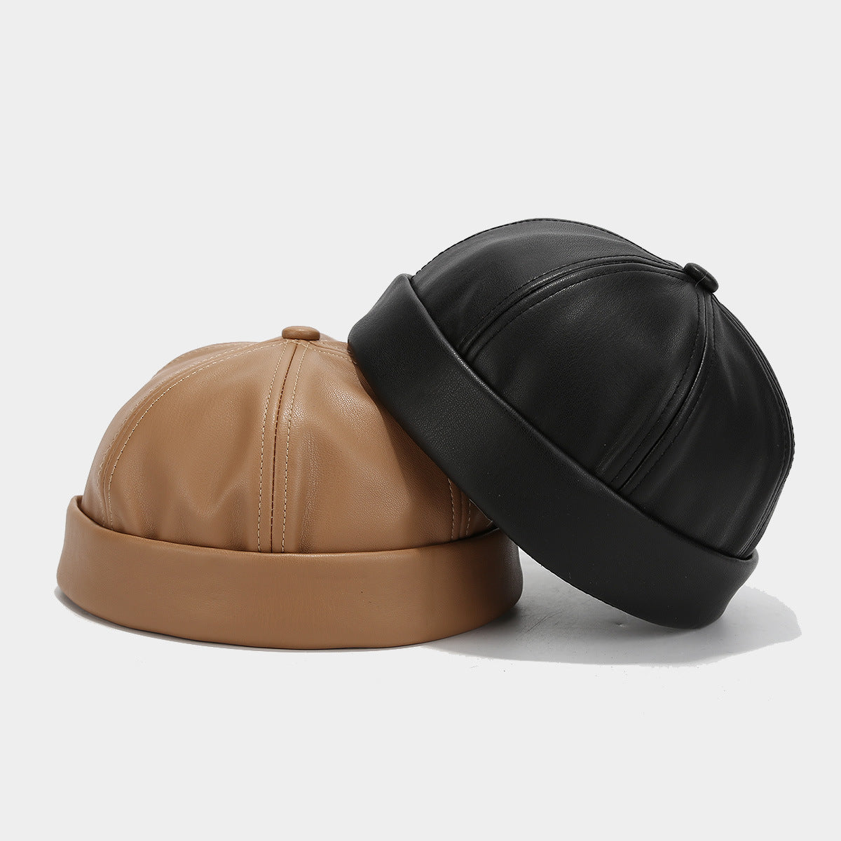 Men's Vintage Plain Sheepskin Skull Beanie Baseball Cap - Unisex Brimless, Slim-Fit Lightweight Round Design, Rolled Cuffs, Adjustable Snapback, All-Weather, Hand Wash Only