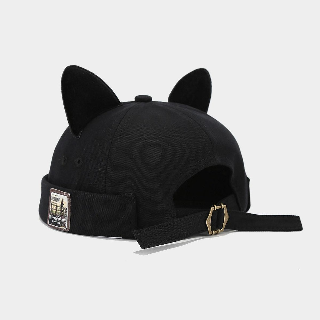Women's Cat Ear Brimless Docker Bucket Hat, Hats for Women, Adjustable Strap, Breathable Cotton Blend, Unisex Casual Lettered, Trendy Hipster Style, Machine Washable