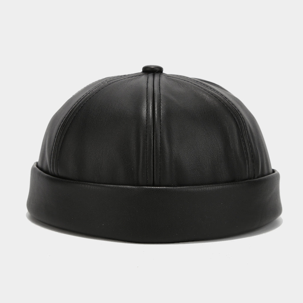 Men's Vintage Plain Sheepskin Skull Beanie Baseball Cap - Unisex Brimless, Slim-Fit Lightweight Round Design, Rolled Cuffs, Adjustable Snapback, All-Weather, Hand Wash Only