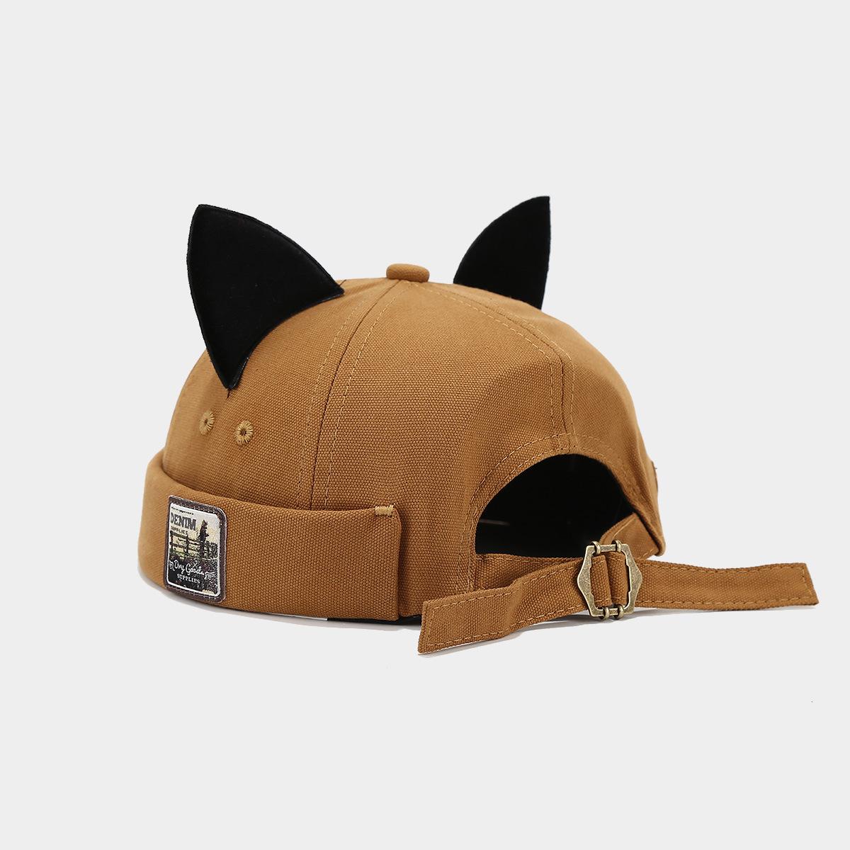 Women's Cat Ear Brimless Docker Bucket Hat, Hats for Women, Adjustable Strap, Breathable Cotton Blend, Unisex Casual Lettered, Trendy Hipster Style, Machine Washable