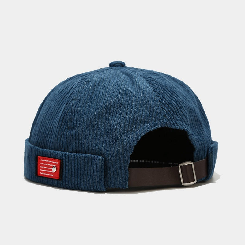 Mens Womens Corduroy Brimless Skullcap Sailor Cap Rolled Cuff Retro Beanie Hat Adjustable Foldable Lightweight Vintage Design Casual Hat