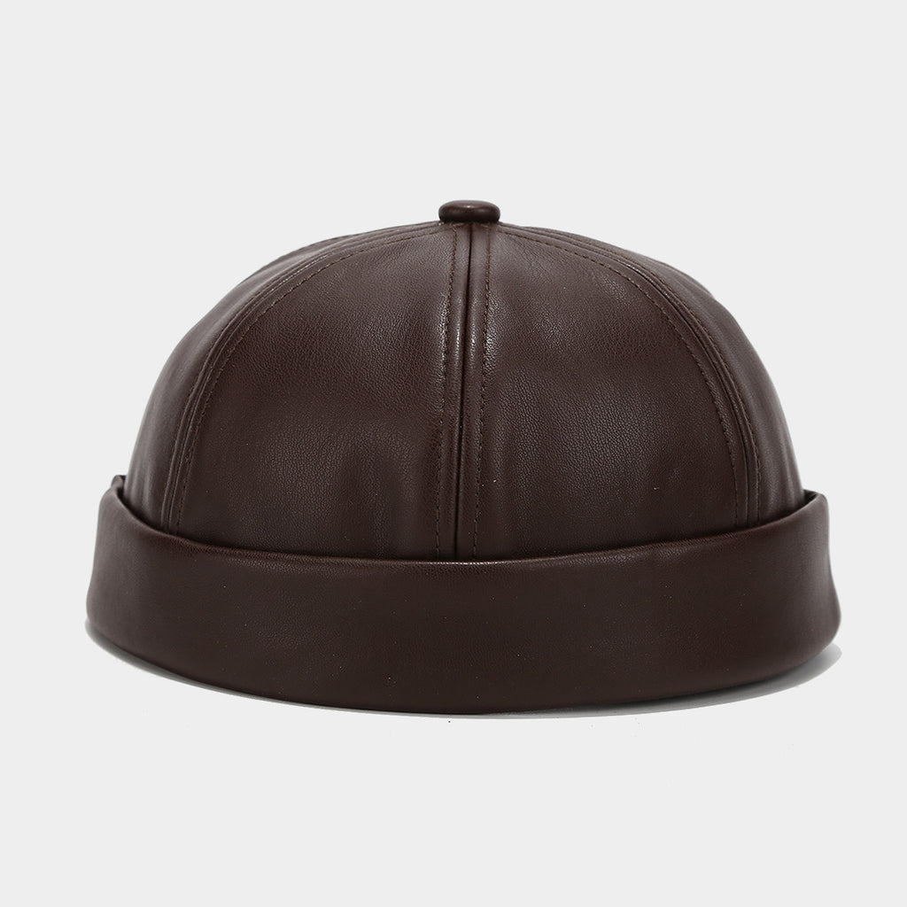 Men's Vintage Plain Sheepskin Skull Beanie Baseball Cap - Unisex Brimless, Slim-Fit Lightweight Round Design, Rolled Cuffs, Adjustable Snapback, All-Weather, Hand Wash Only