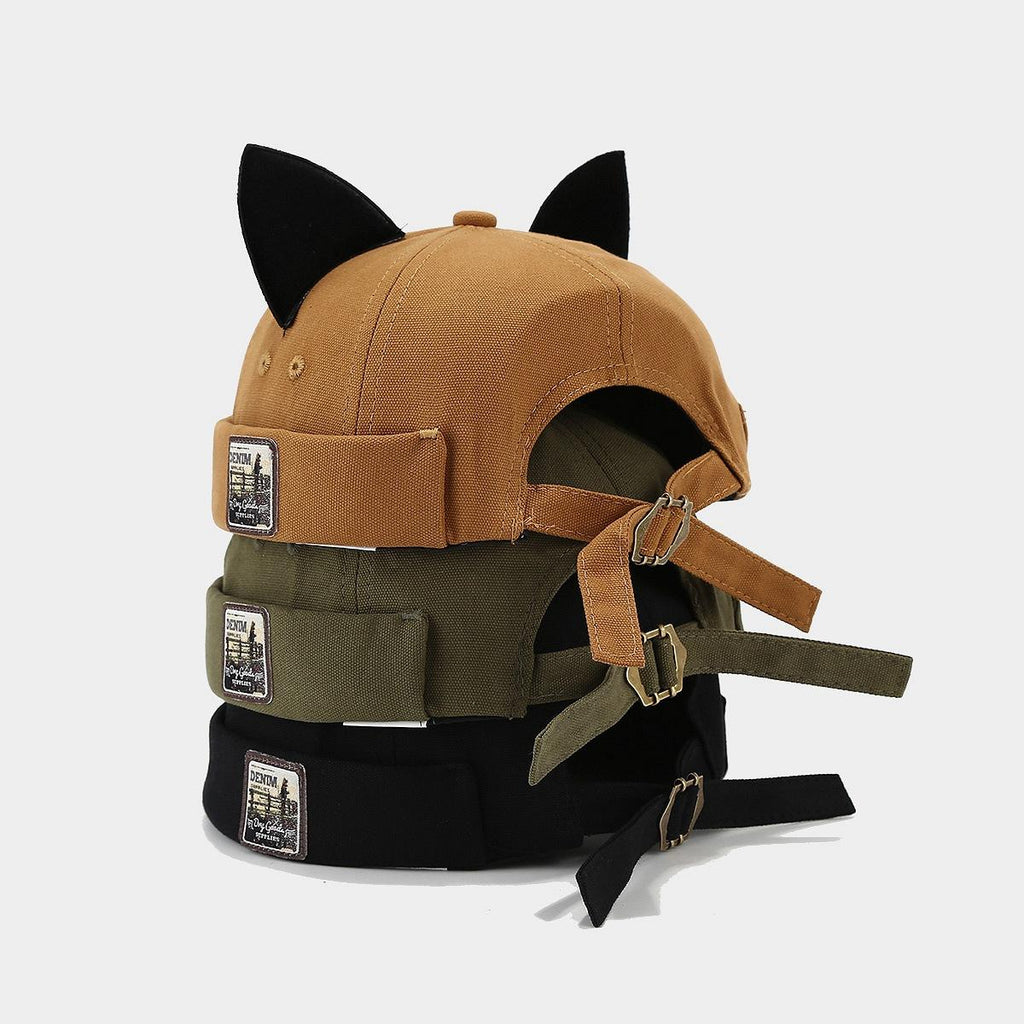 Women's Cat Ear Brimless Docker Bucket Hat, Hats for Women, Adjustable Strap, Breathable Cotton Blend, Unisex Casual Lettered, Trendy Hipster Style, Machine Washable