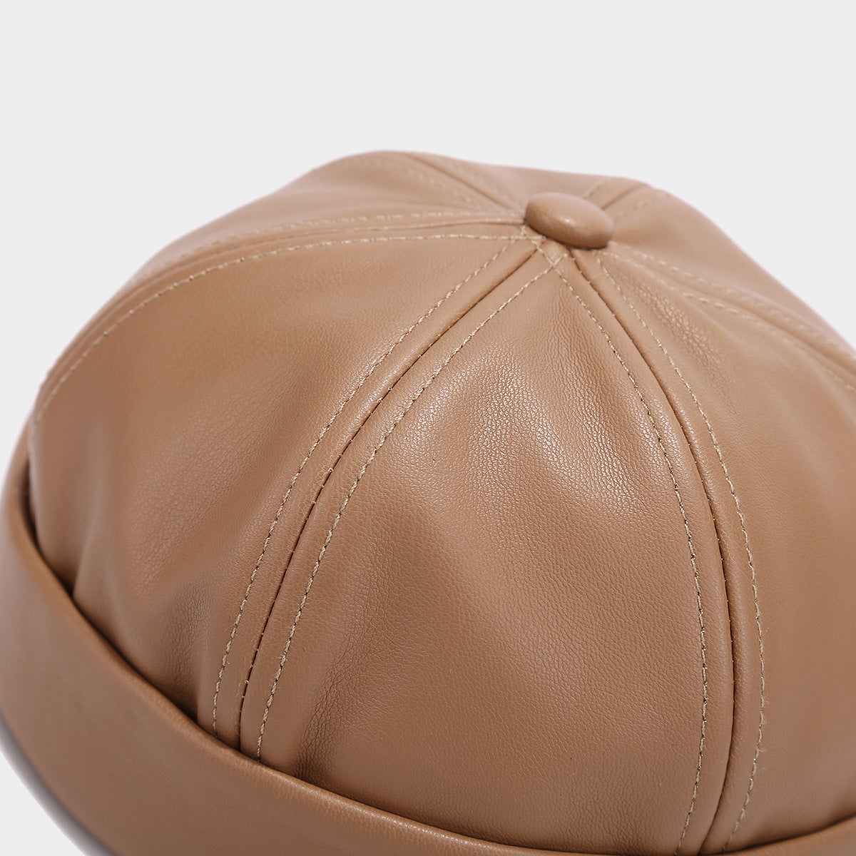 Men's Vintage Plain Sheepskin Skull Beanie Baseball Cap - Unisex Brimless, Slim-Fit Lightweight Round Design, Rolled Cuffs, Adjustable Snapback, All-Weather, Hand Wash Only