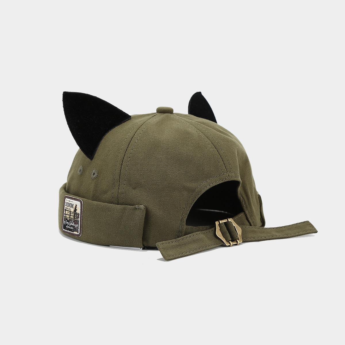 Women's Cat Ear Brimless Docker Bucket Hat, Hats for Women, Adjustable Strap, Breathable Cotton Blend, Unisex Casual Lettered, Trendy Hipster Style, Machine Washable