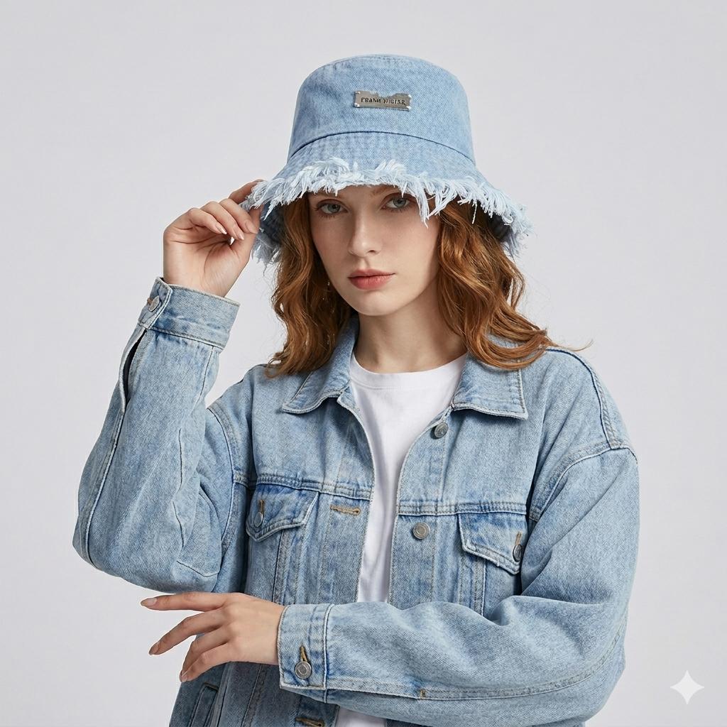 Denim Bucket Hats Y2K Tassel Cap Aesthetic Sun Protection Unisex Wide Brim Fisherman Hat Slouchy Style for Casual Outfit Accessories