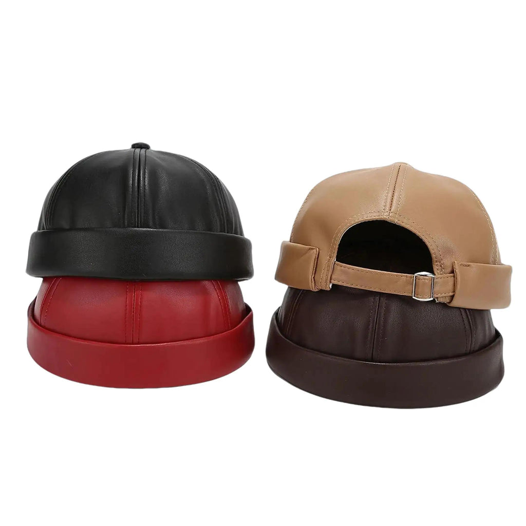 Men's Vintage Plain Sheepskin Skull Beanie Baseball Cap - Unisex Brimless, Slim-Fit Lightweight Round Design, Rolled Cuffs, Adjustable Snapback, All-Weather, Hand Wash Only