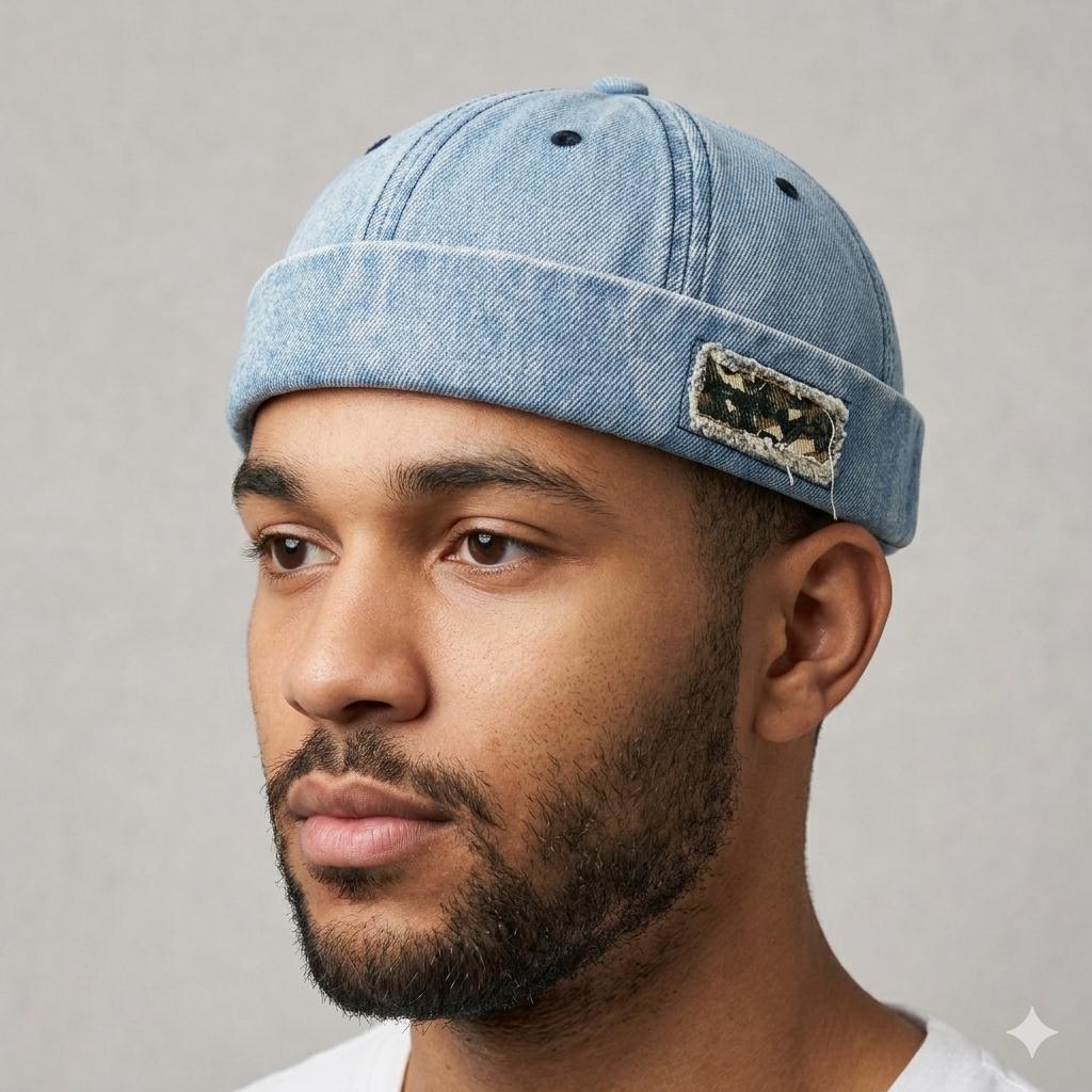 Men's Vintage Rimless Knitted Sailor Hat - Premium Washed Cotton, All-Day Comfort, Denim-Infused Radiant Glamour, Male Worker Skull Hat